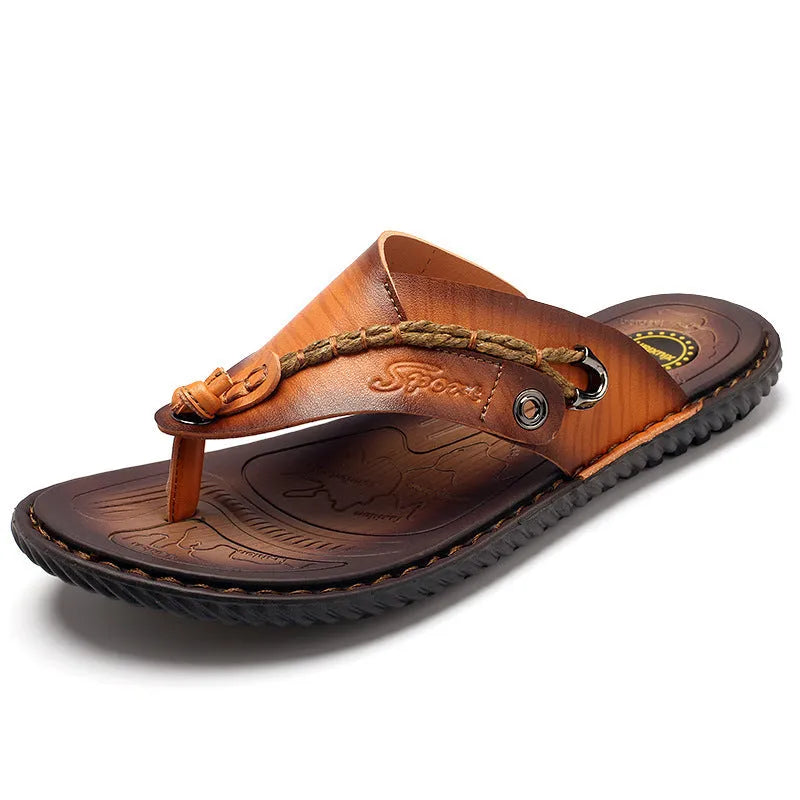 Men's herringbone pattern outdoor slippers in dark blue with leather lining and rubber sole
