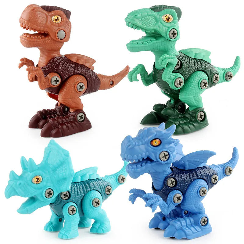 Puzzle assembled dinosaur building blocks set with six models including Stegosaurus made from ABS plastic