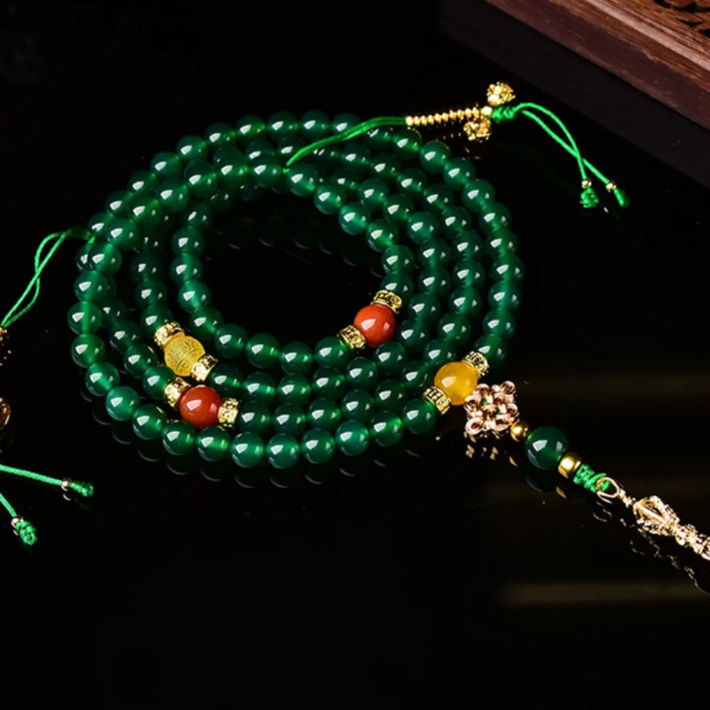 Handcrafted multi-strand bracelet with green Brazilian agate beads in three size options.