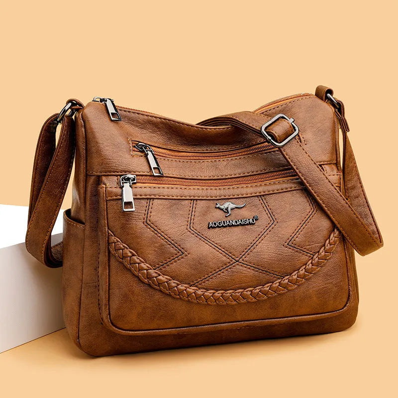Women's soft PU leather crossbody shoulder bag in horizontal square shape with large capacity