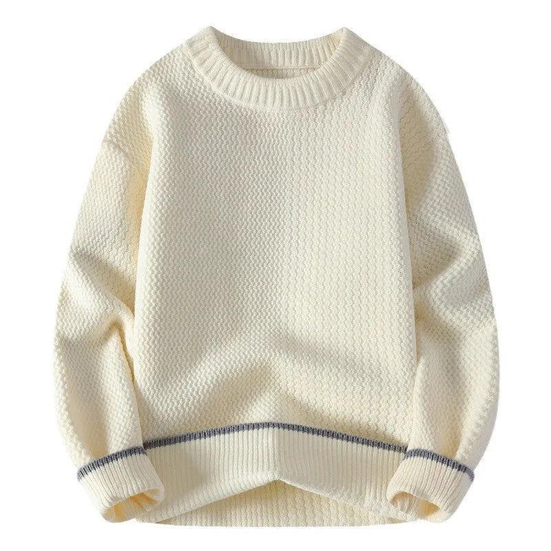Men's grey loose-fit pullover sweater with round neck and long sleeves