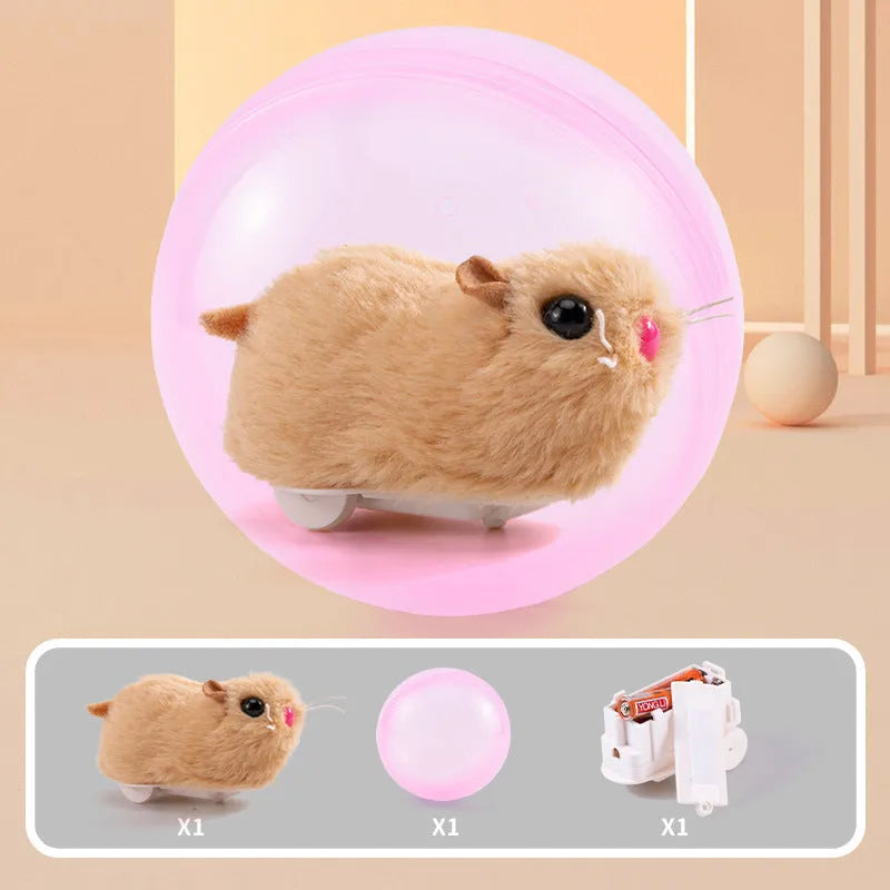 Transparent plastic exercise ball with plush inner shell and battery base for hamsters and rabbits