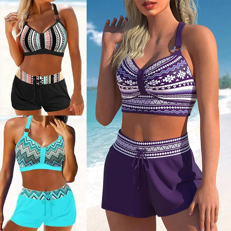 Women's two-piece polyester blend swimsuit bikini in print pattern with separate top and bottom pieces
