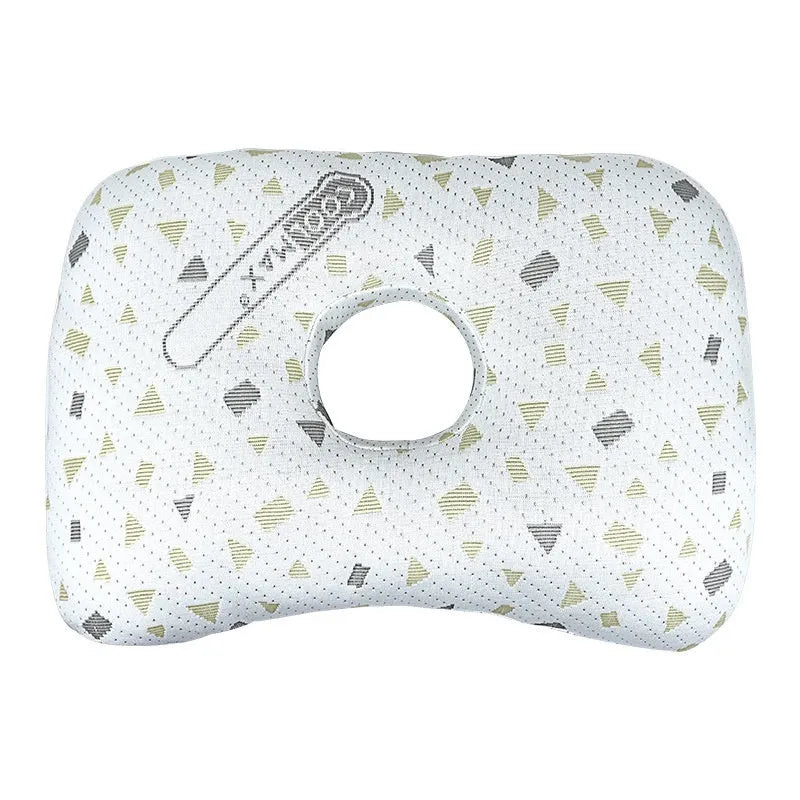 Single hole beauty salon ear pillow for adults in New Chinese style, shown in plaid grey colour, dimensions 39x28x6 cm.