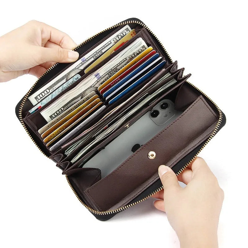 Women's genuine leather RFID blocking wallet in six colour options showing bi-fold design