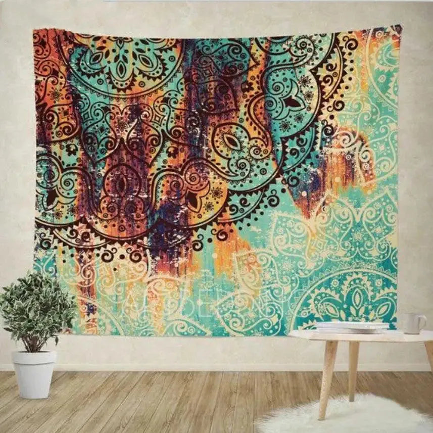 Bohemian mandala tapestry with printed sketched floral pattern on 100% polyester fabric