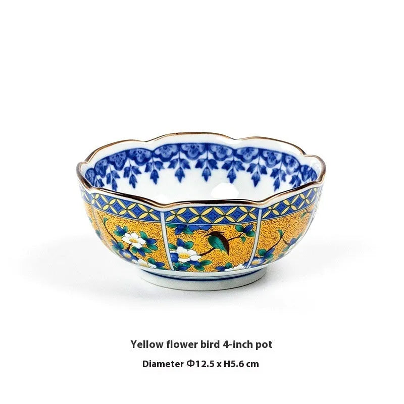 Japanese style ceramic bowl with retro peony pattern and underglaze surface finish