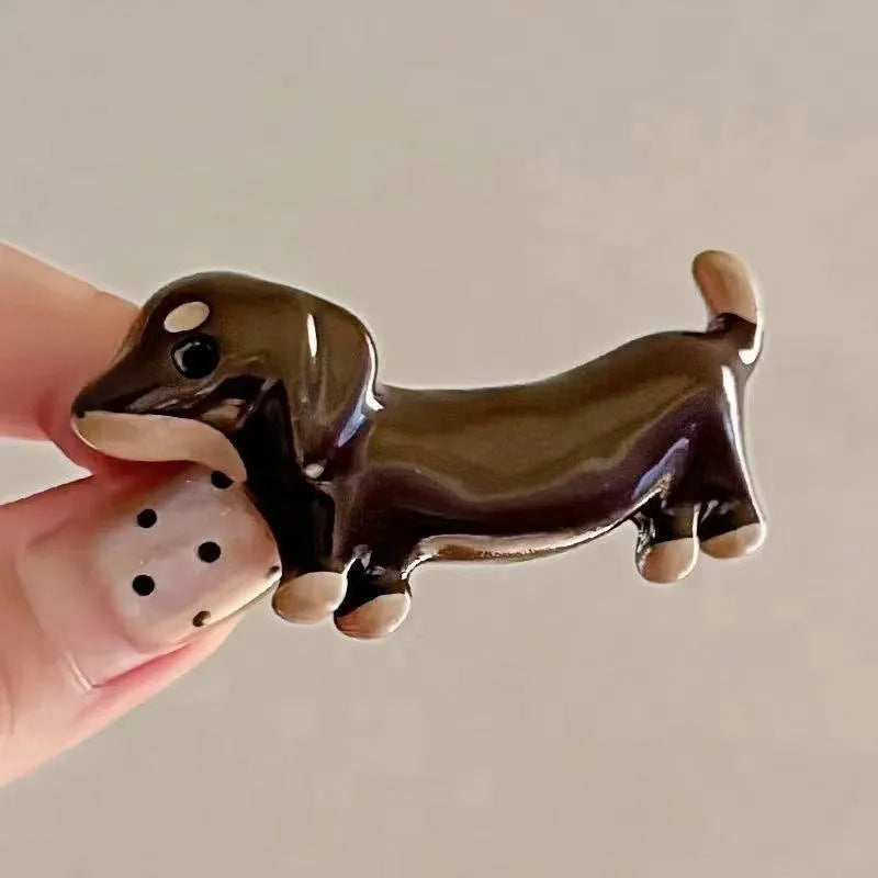 Dachshund dog design hair barrettes with electroplated finish on mixed materials