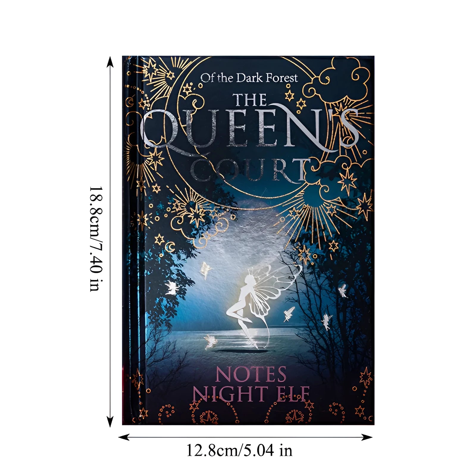 Blue and purple luminous A5 notebook with night elves illustrated pages, 12.8x18cm