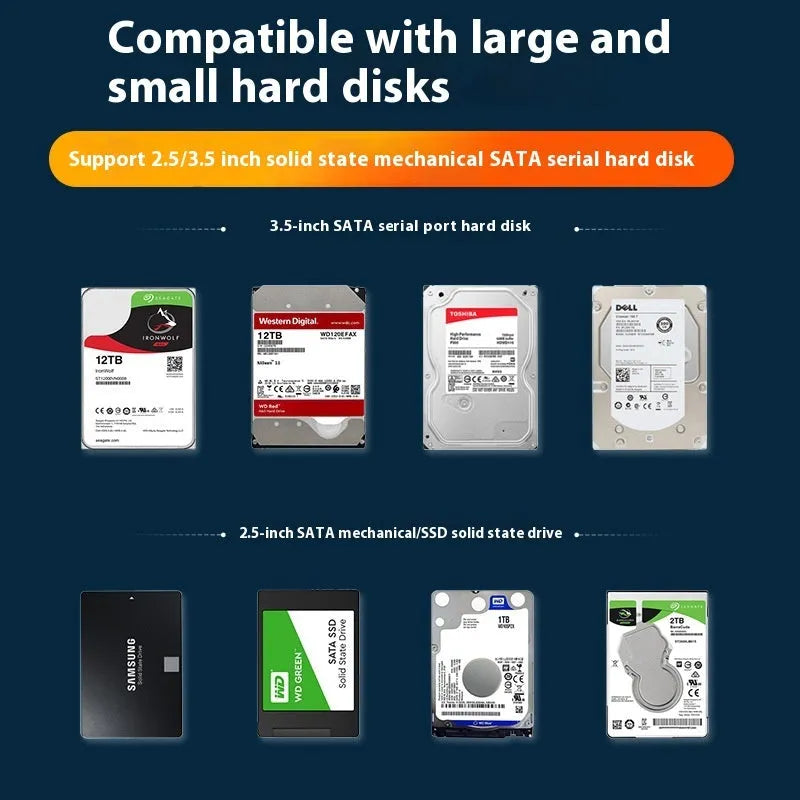 3.5 inch USB 3.0 SATA hard disk enclosure in two-tone colour with power supply and cable