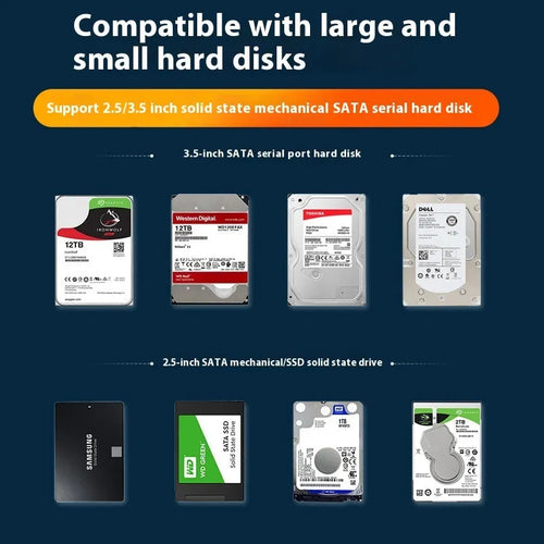 3.5 inch USB 3.0 SATA hard disk enclosure in two-tone colour with power supply and cable