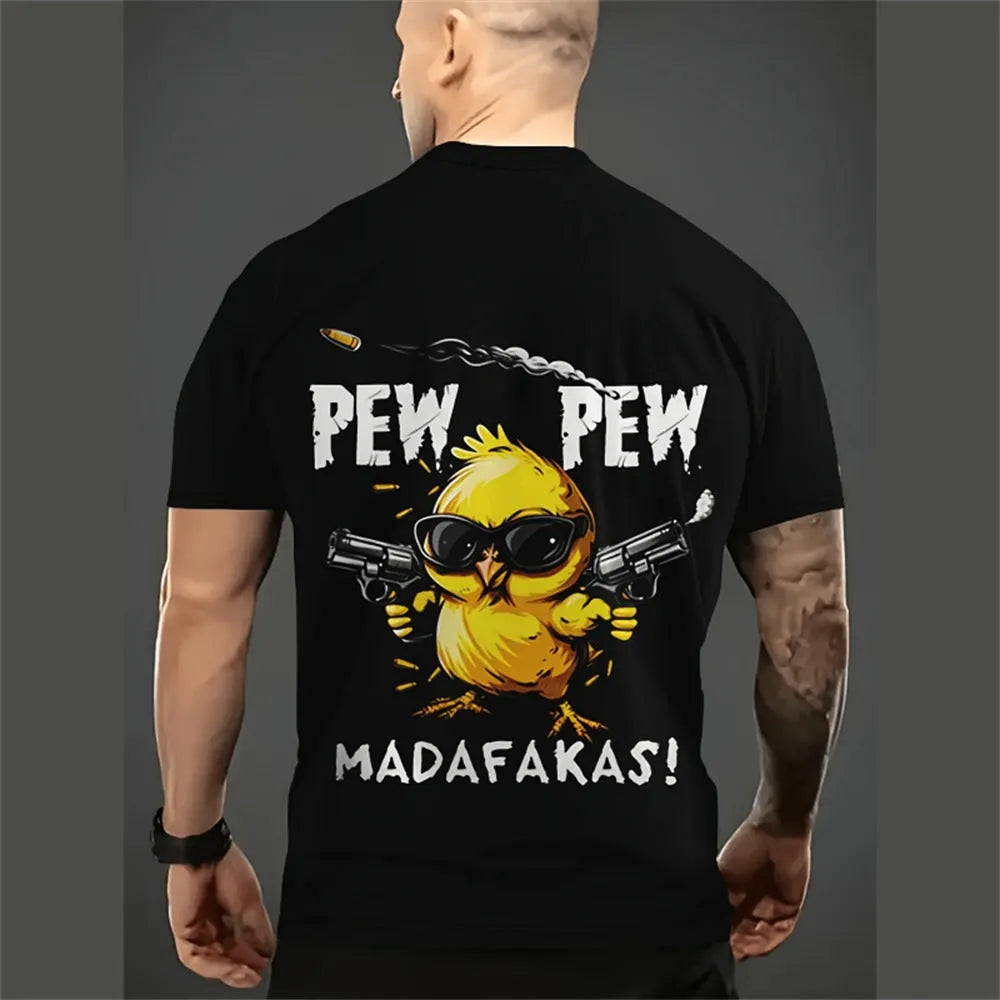 Men's loose-fit short sleeve shirt with a colourful 3D cartoon print on milk silk linen fabric.