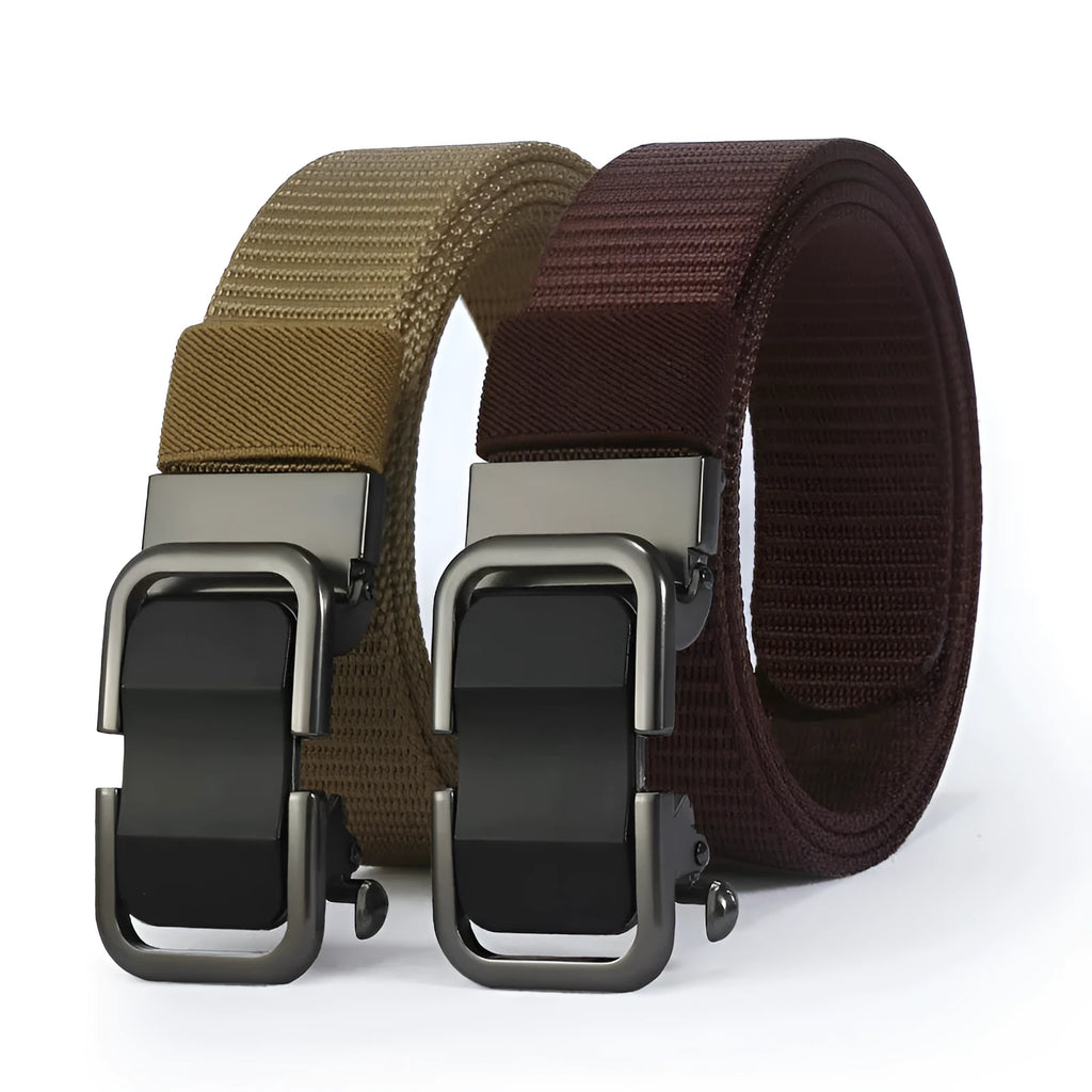 Men's nylon canvas belt with alloy buckle and toothless clasp in khaki colour