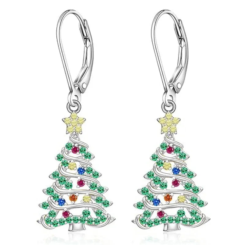 Copper Christmas tree earring pendants with white gold E4318 finish for women