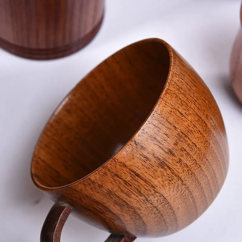 Japanese style solid wood coffee cup with natural wood grain in 301-400ml size range