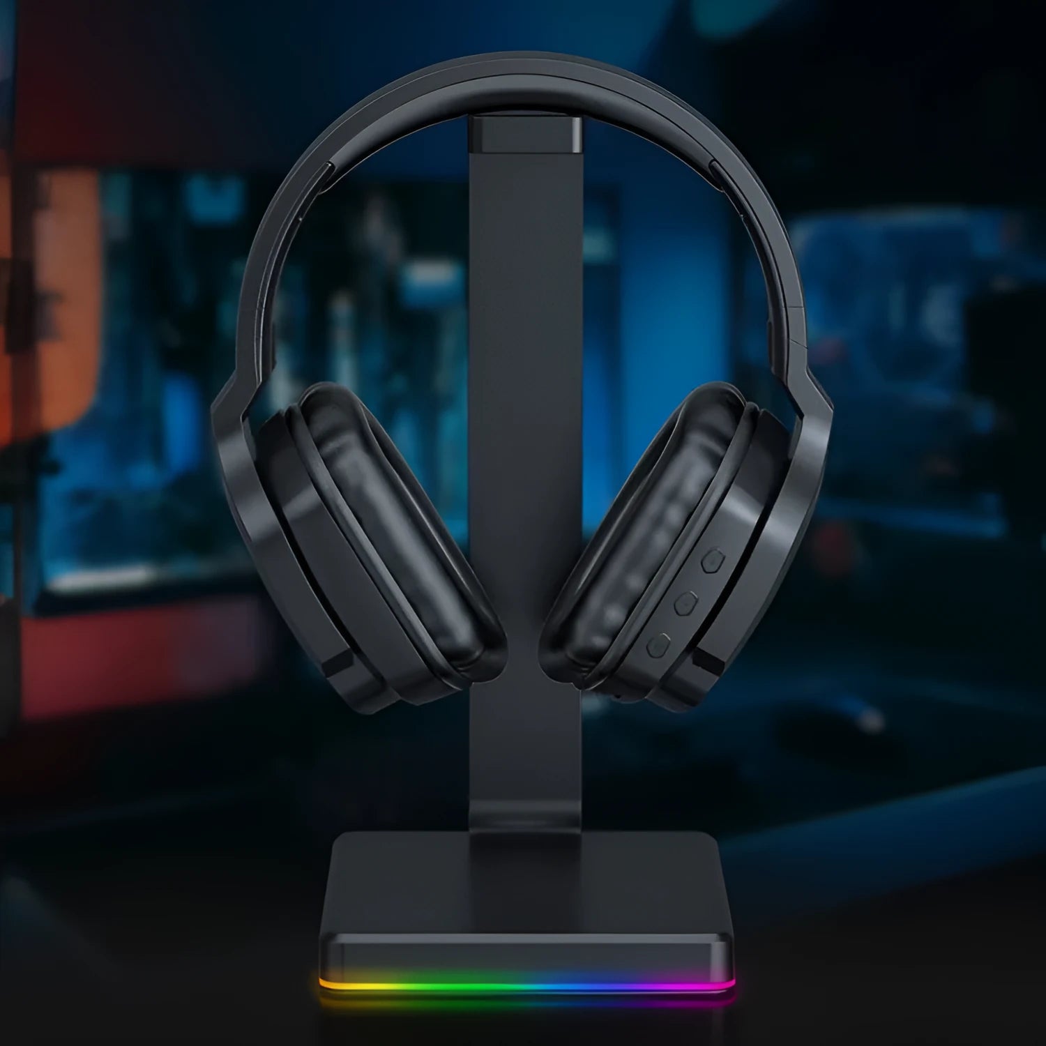 Wireless headphones with luminous black finish showing head-mounted design and ear cups