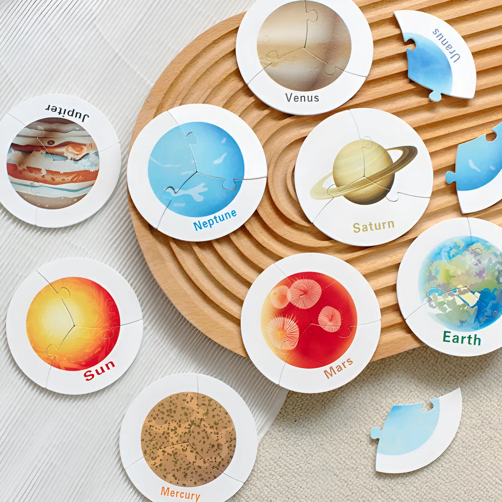 Wooden solar system puzzle matching board toy for infants aged 0-3