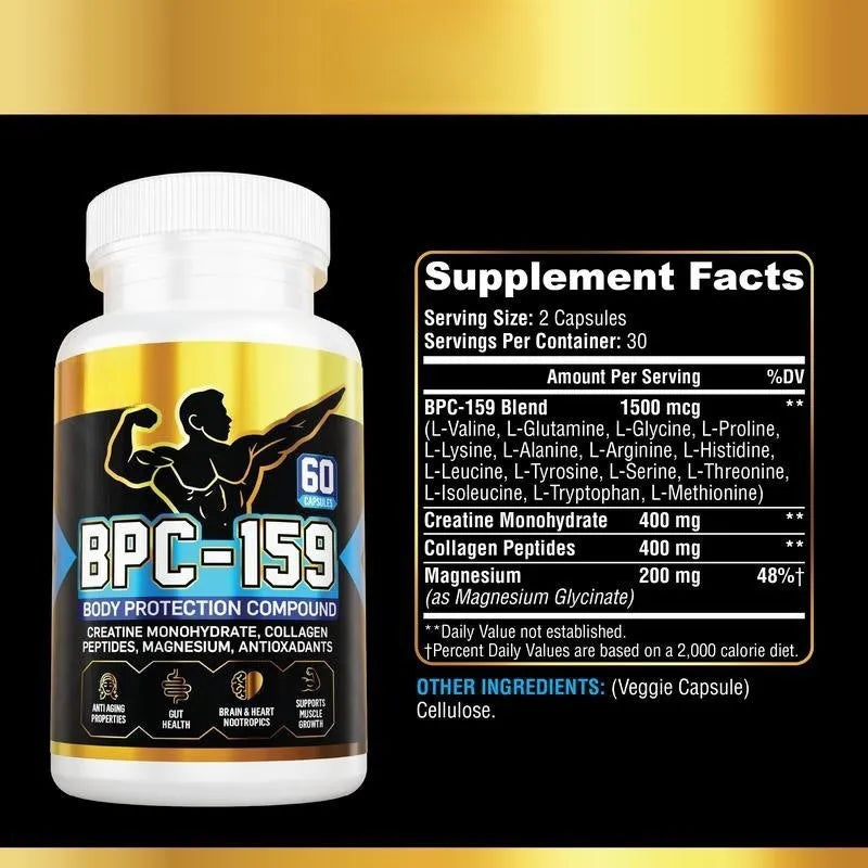 Bottle of body energy supplement capsules for all skin types