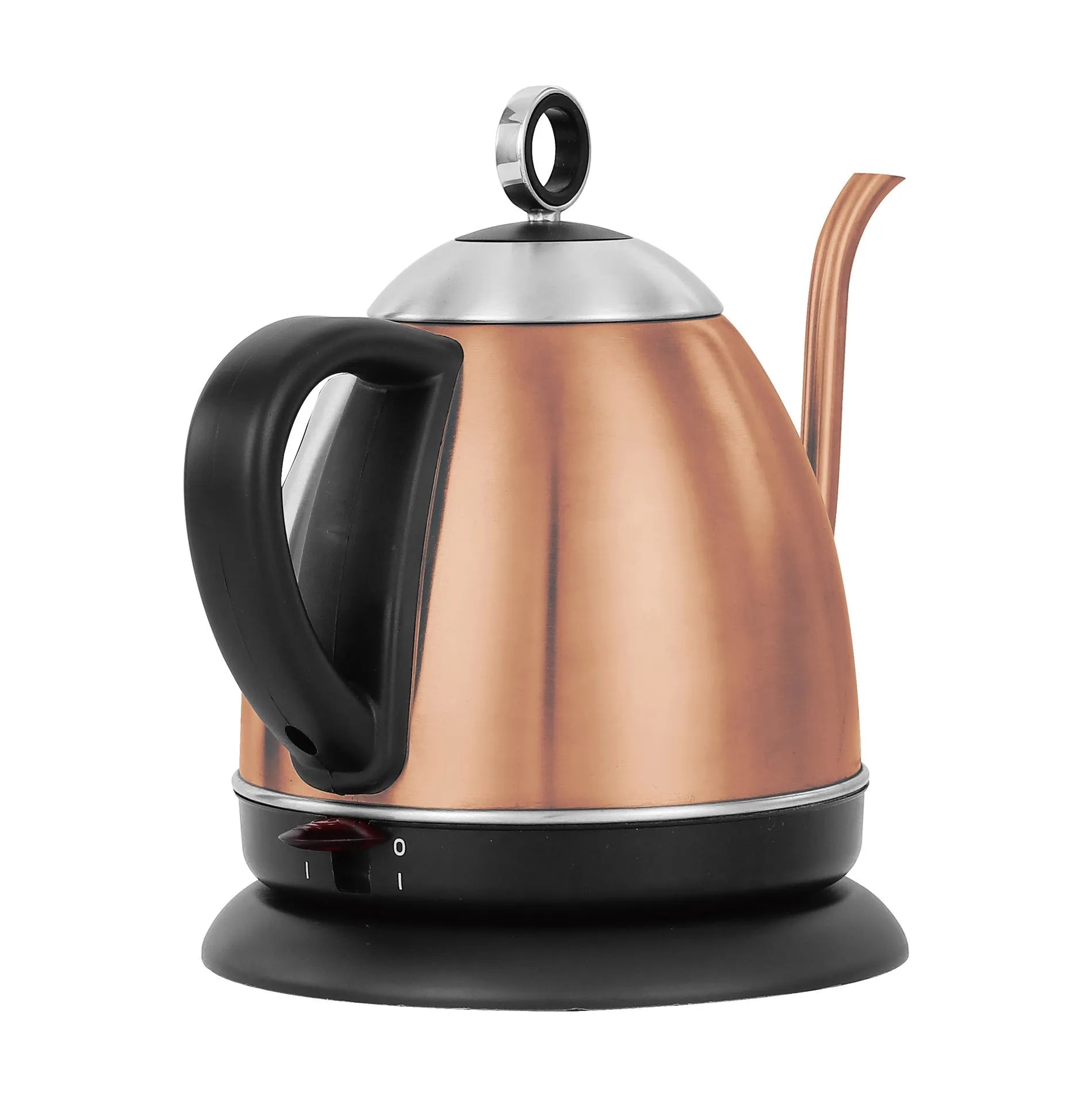 Automatic stainless steel kettle with touch controls in gold colour showing 1.0 litre capacity markings