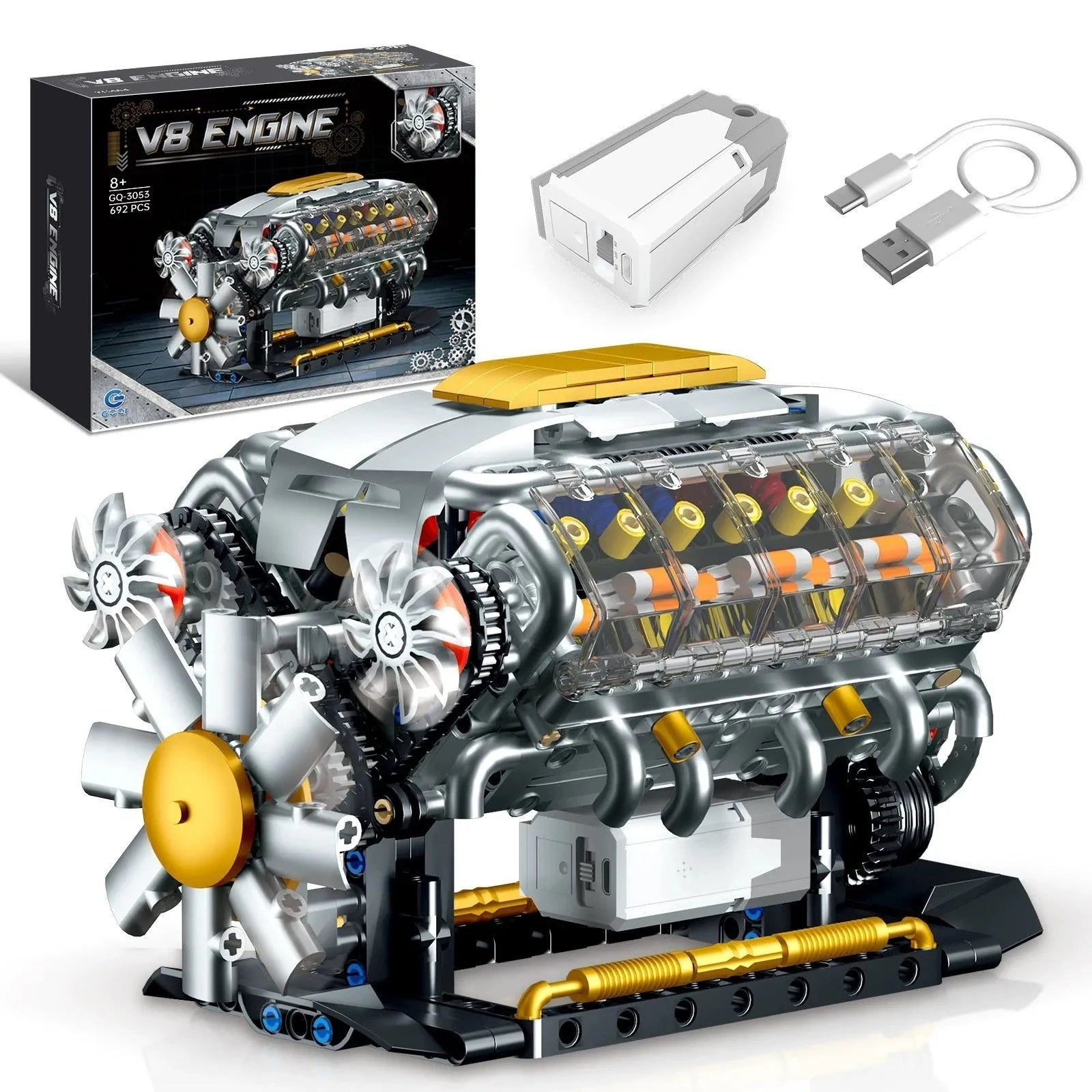 Engine electric turbo building blocks set with motor and data line in colour box