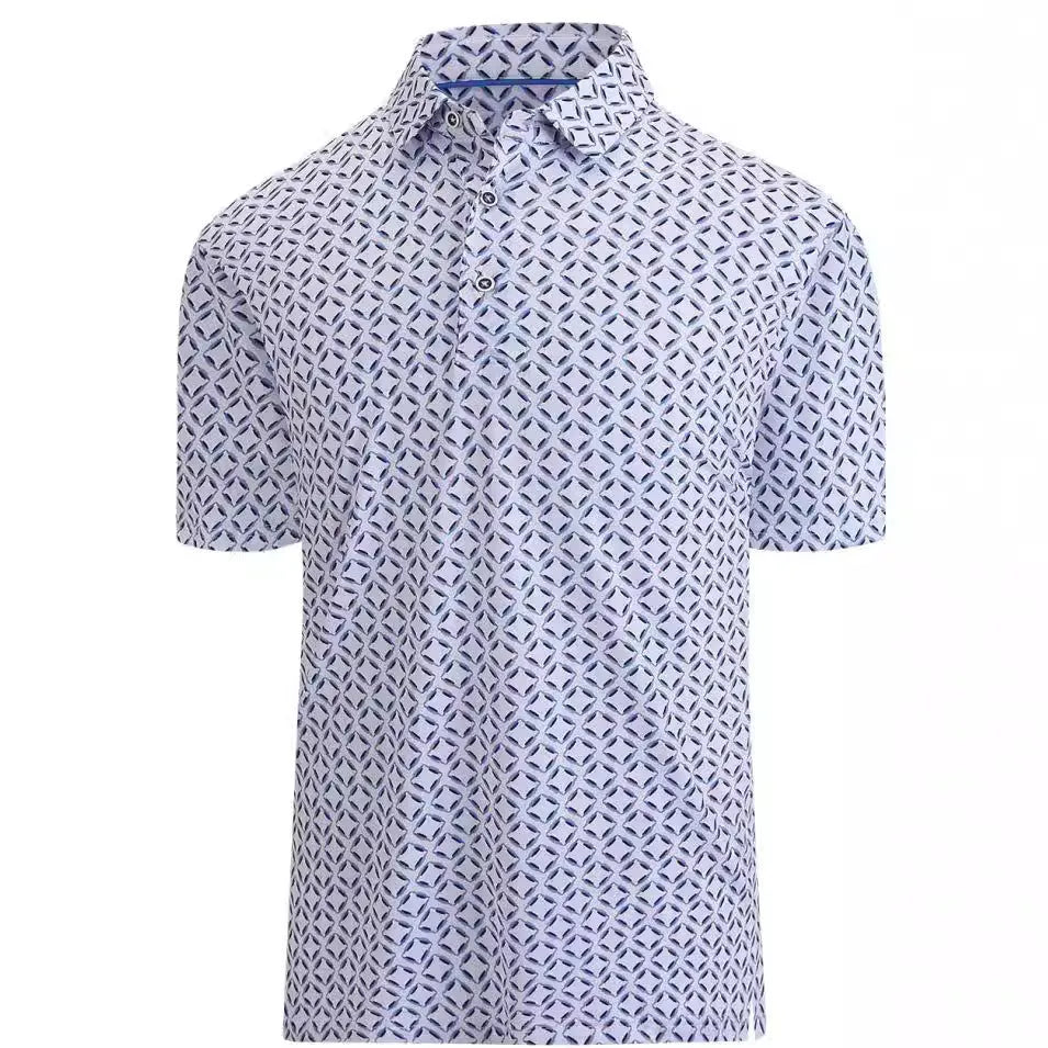 Men's grey short sleeve T-shirt with 3D graphic print and silver zipper decoration on the chest.