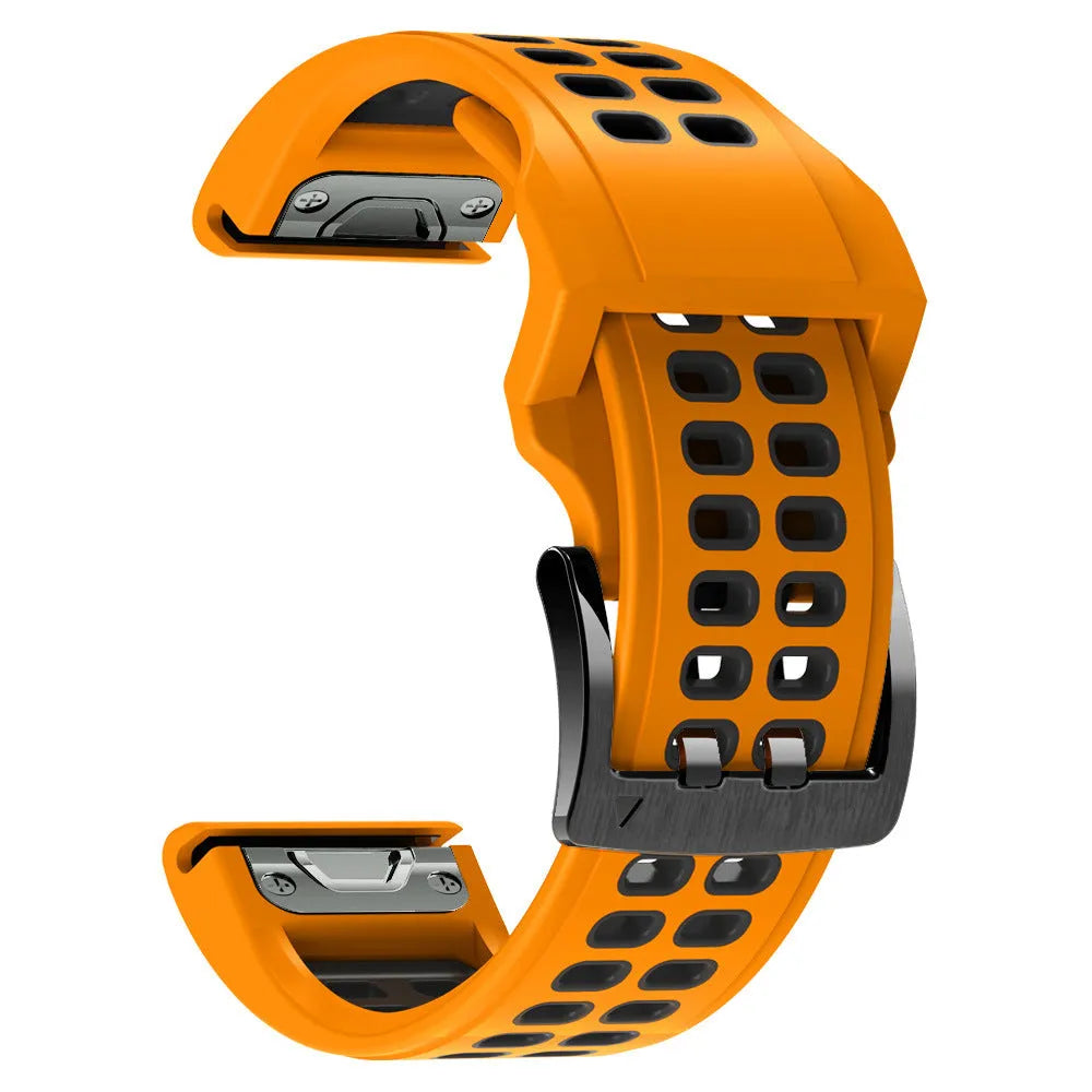 Quick release two-tone silicone watch strap with pin buckle in Army Green Black colour.