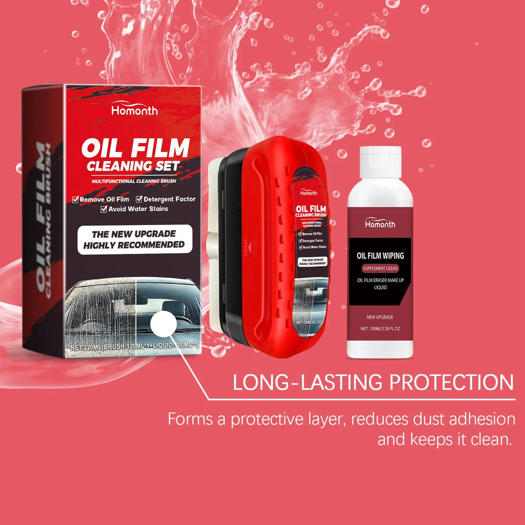car windshield glass cleaning kit with brush and replenisher bottles for rainproof decontamination
