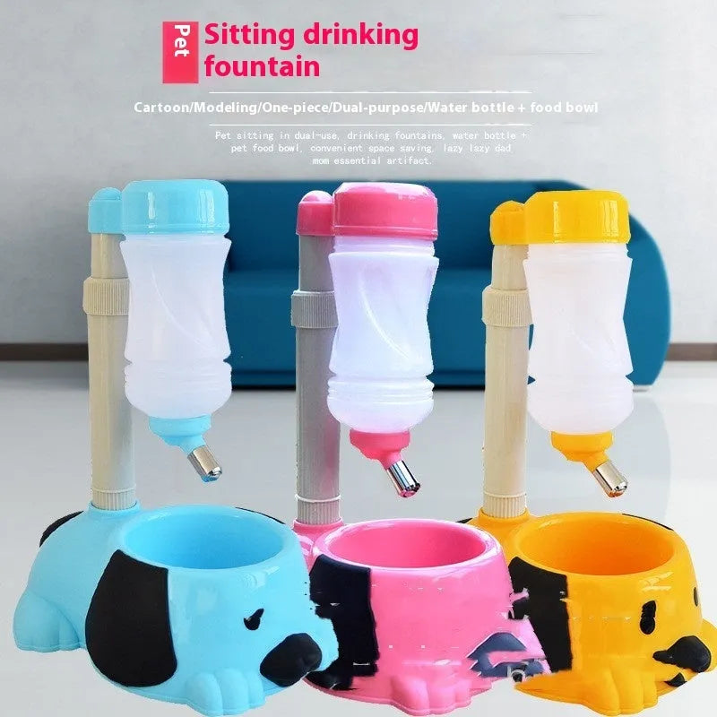 Adjustable rod lift pet drinking bowl in plastic with height adjustment to 42cm