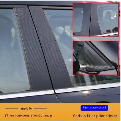Pre-cut bright black and carbon fibre pattern vinyl films for 2023 Outlander window pillars.