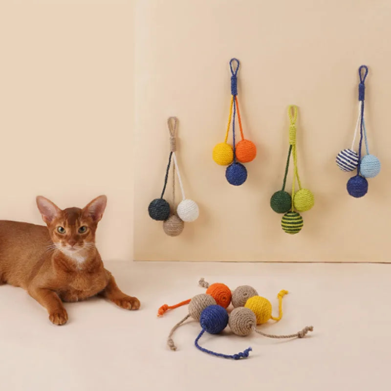 Cat toy set with four different interactive toys including teaser stick and catnip balls