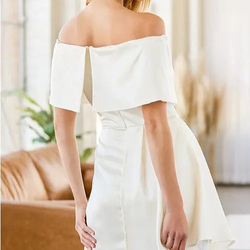 Women's off-shoulder strapless dress with high waist, lace-up back, and patchwork skirt in matcha green.