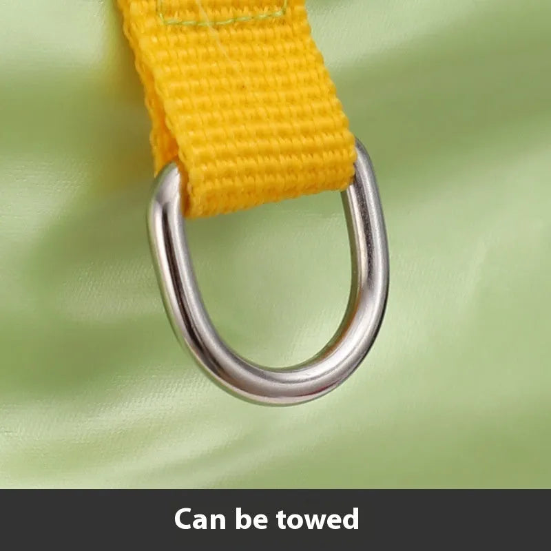 Green waterproof dog coat with four legs and cotton padding shown on a canine model