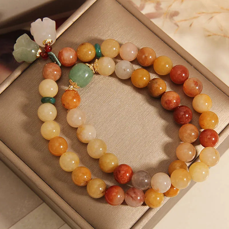 Women's natural jade bracelet with orchid pendant and multi-bead layers