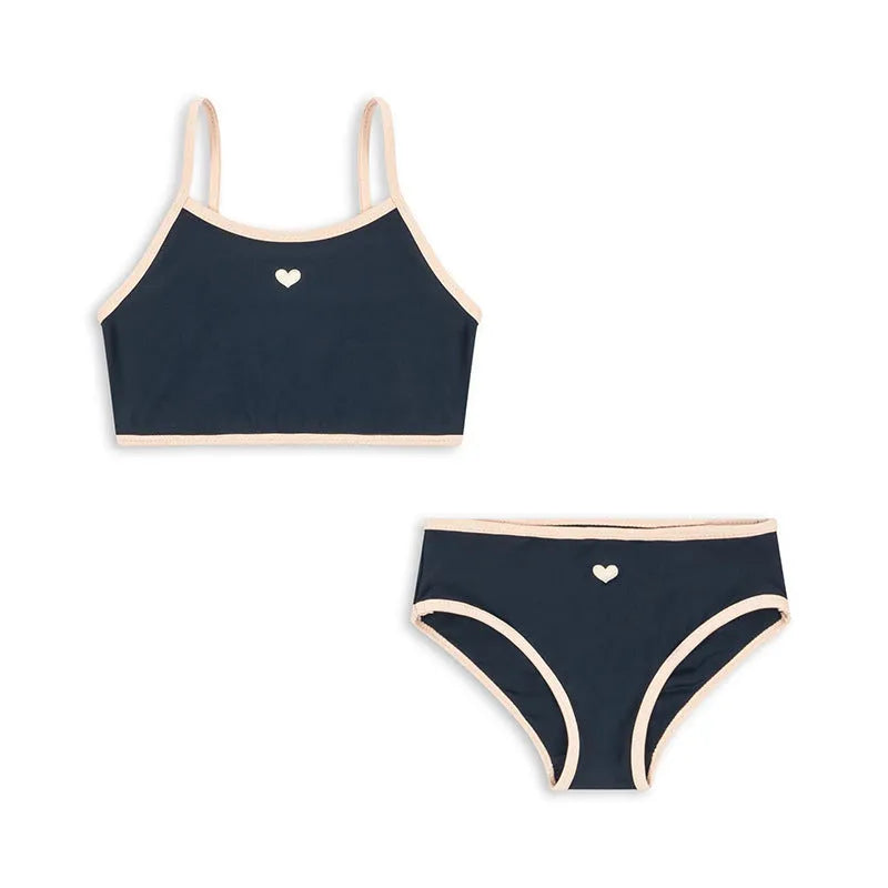 Dark blue girls split swimsuit with briefs style for swimming sizes 90-130cm