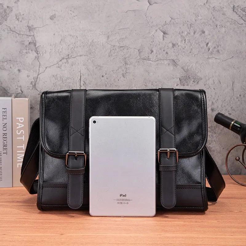 Black Korean style men's anti-theft commuter backpack with PU construction
