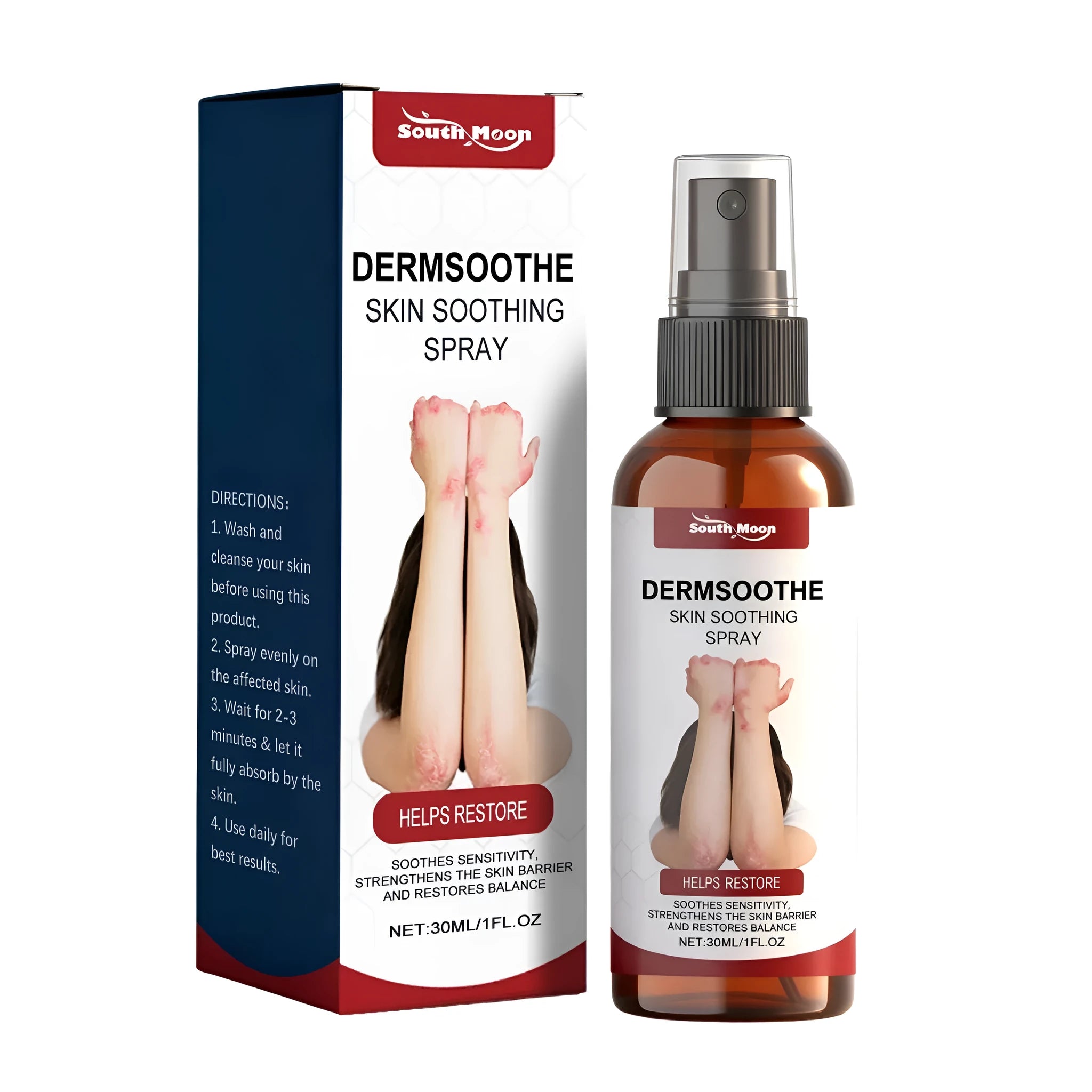 30ml skin soothing spray bottle with Centella asiatica and tea tree oil on white background
