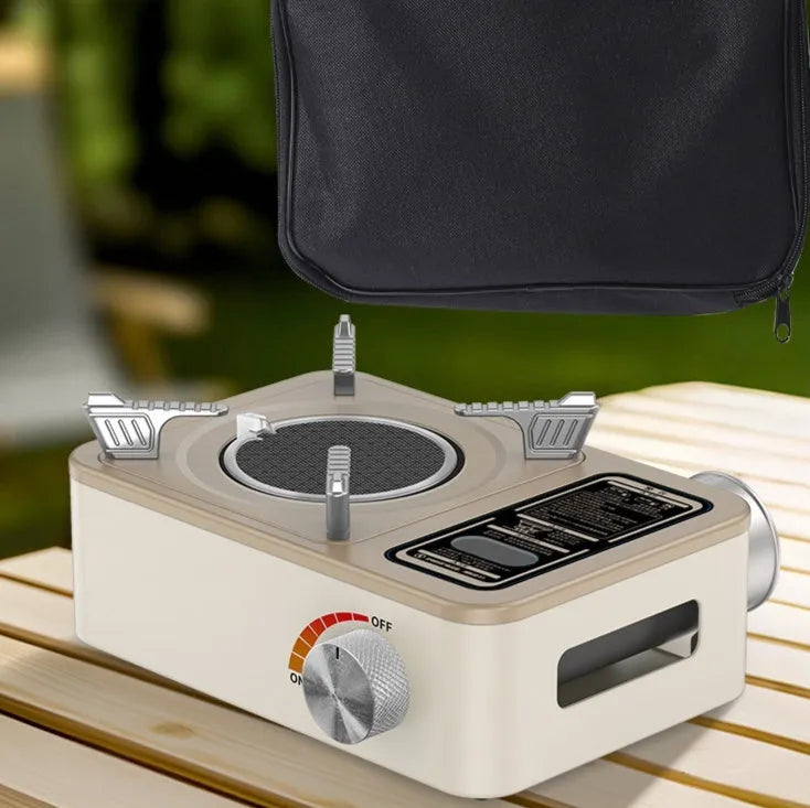 White portable windproof gas stove with infrared burner for outdoor cooking