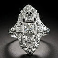 Hollow out geometric silver ring with diamond studs on copper base material