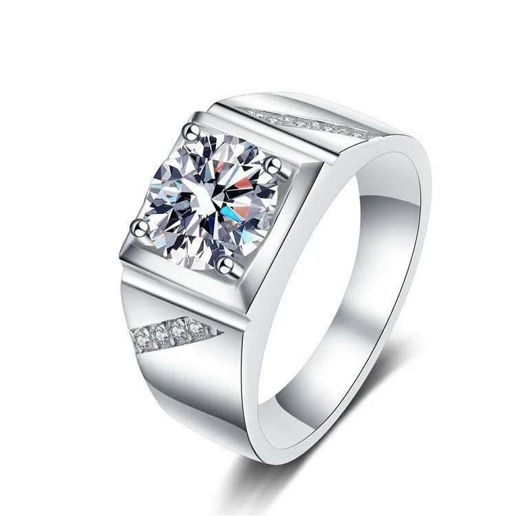 Men's adjustable copper ring with large square diamond design in gold colour