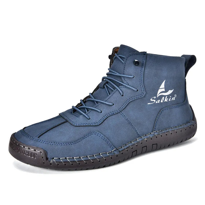 Men's retro high-top casual boots in artificial PU with round toe and elastic band