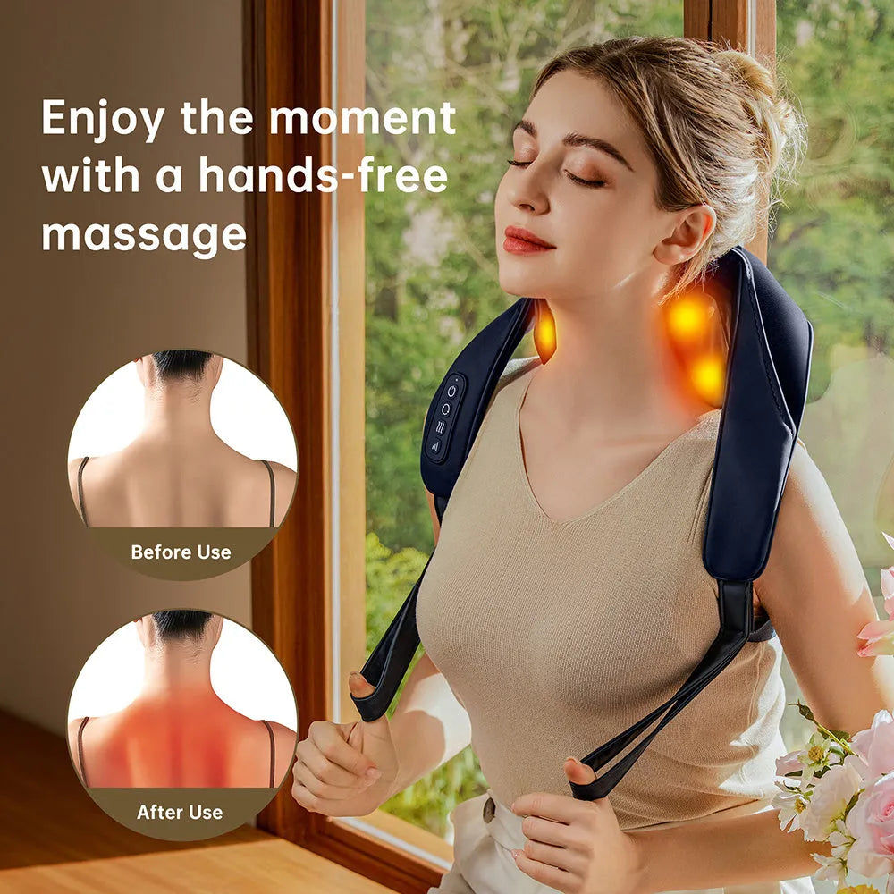 Kneading shoulder massager with heat therapy and 2 speed modes in blue colour