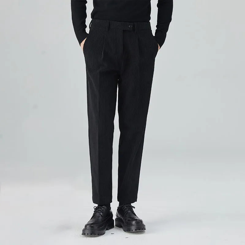 Men's loose-fitting straight-leg corduroy trousers in beige colour