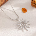 Gold sun hollow pendant necklace on regular chain with matching earrings and ring in zinc alloy electroplated finish