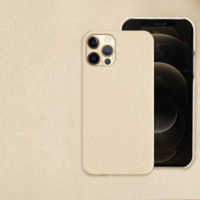 Genuine leather protective case for iPhone in multiple colours, showing simple design and half-break style.