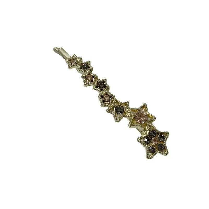 Gold-coloured rhinestone barrette clip with star charm for bangs