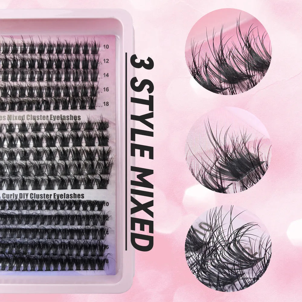 Mixed false eyelash set showing five different styles in a large capacity storage box measuring 13.7cm by 13.5cm