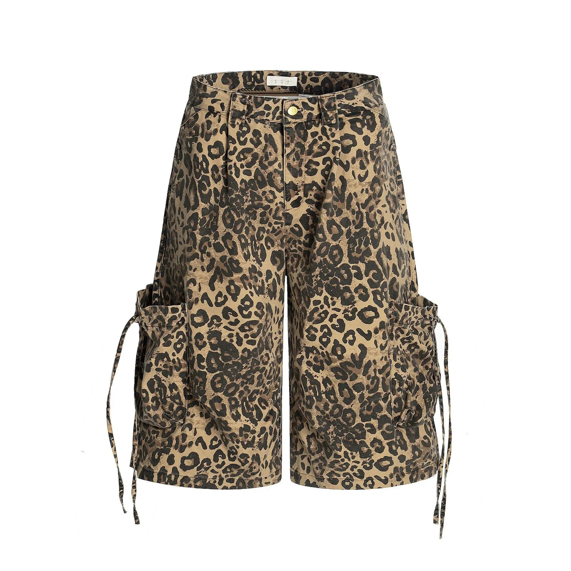Women's leopard print cropped trousers with high waist and straight leg cut