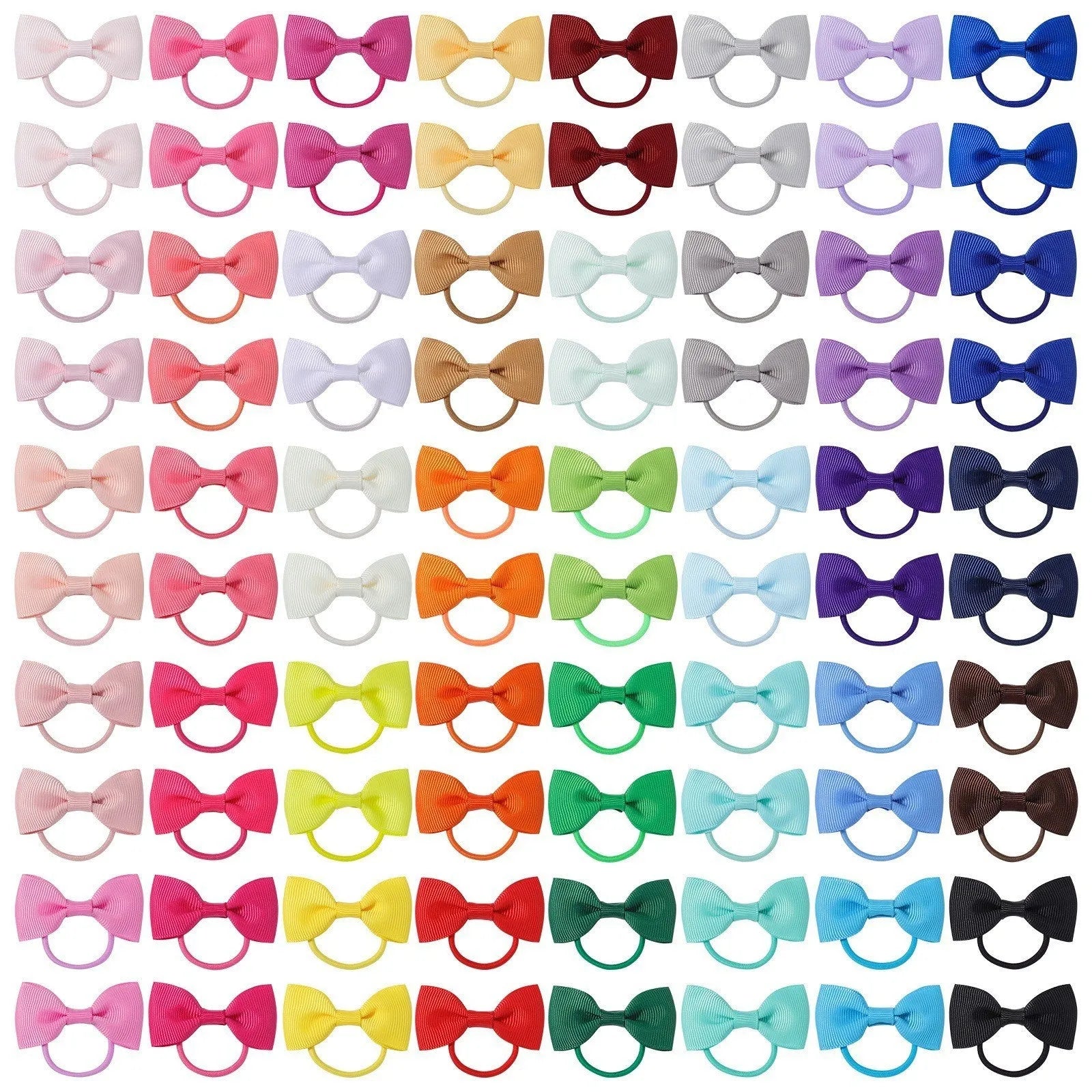 80 multi-coloured tiny hair ties with grosgrain ribbon bows for baby girls and toddlers.