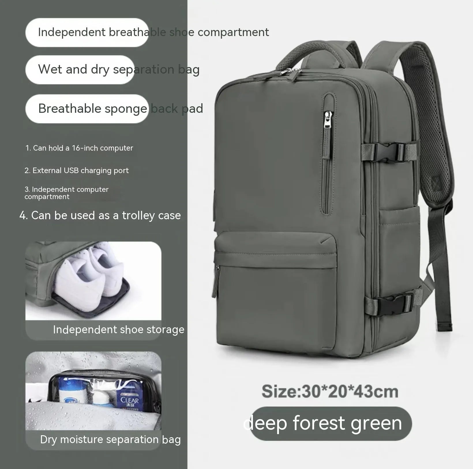 Large waterproof nylon mummy backpack shown in one of 32 available colours, suitable for travel and hiking.