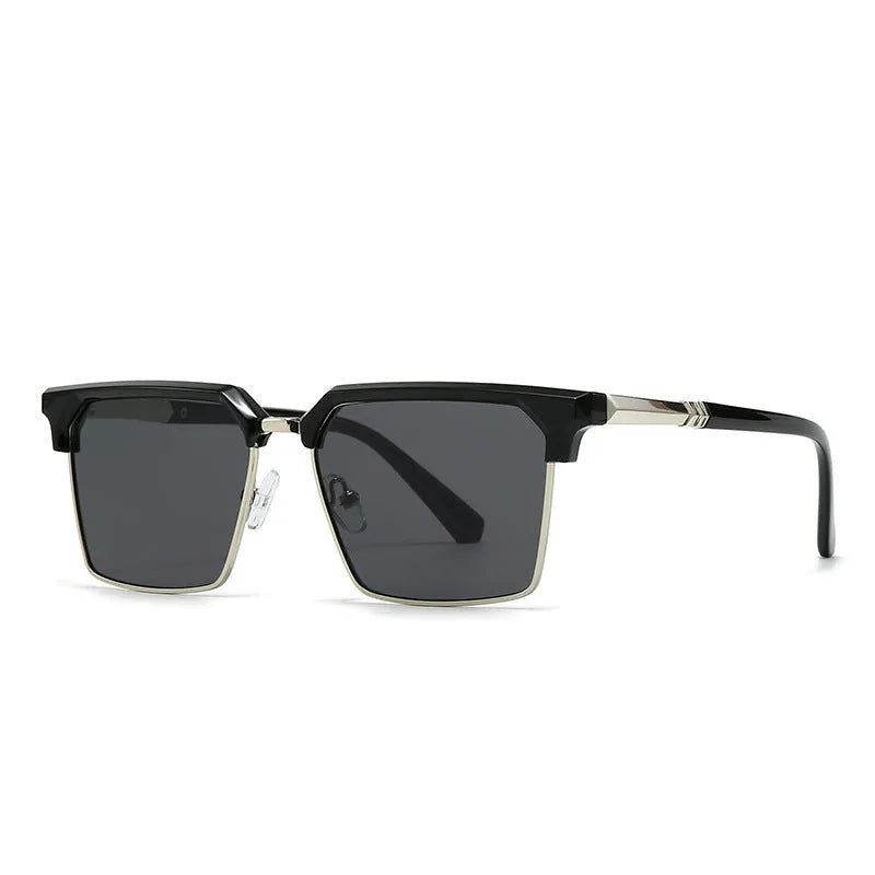 Men's square sunglasses with plastic frame in choice of six colours on display